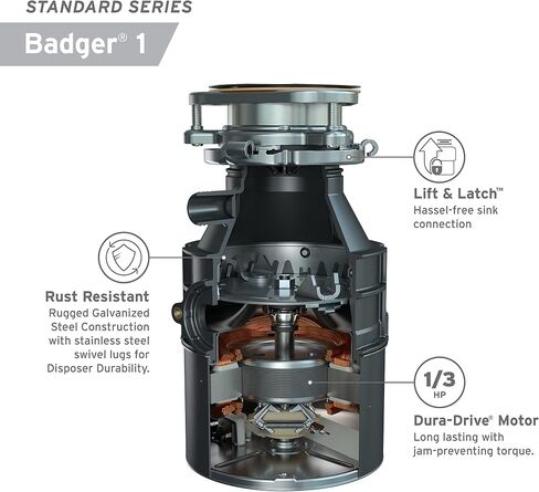 InSinkErator Garbage Disposal with Power Cord, Badger 1, Standard Series, 1/3 HP Continuous Feed, Black in Saudi Arabia