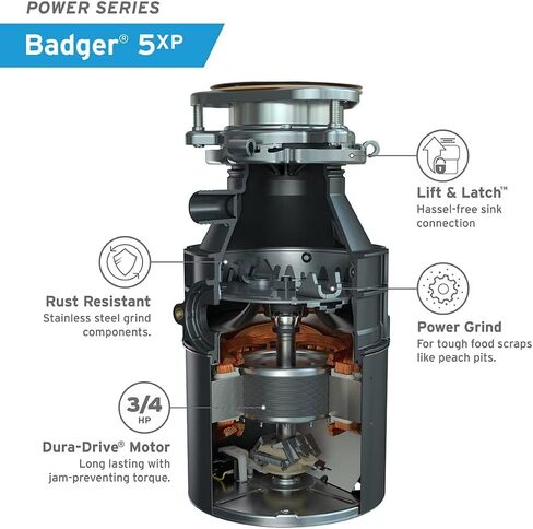 جهاز التخلص من القمامة InSinkErator باستخدام سلك، Badger 5XP، سلسلة الطاقة، 3/4 HP تغذية مستمرة in Kuwait