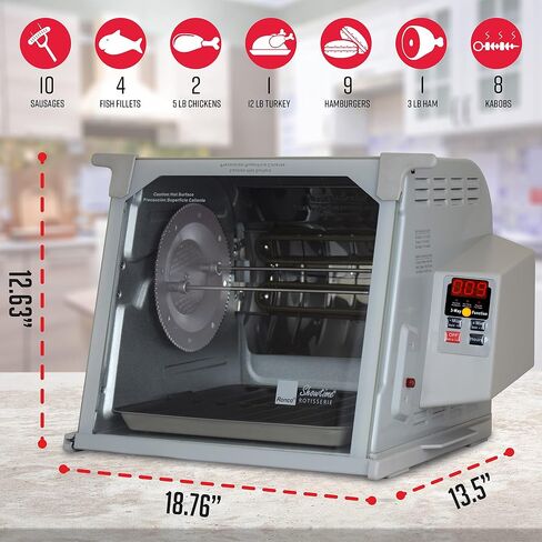 Ronco 5000 Platinum Digital Countertop Rotisserie Oven, 12-lb Capacity | Rotisserie chicken cooks perfectly, 3 functions - rotisserie, sear, no-heat rotation; basket included; auto shutoff in Saudi Arabia