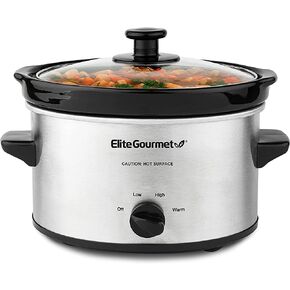 طباخ كهربائي بيضاوي بطيء من Elite Gourmet MST-275XS، درجة حرارة قابلة للتعديل، مقبلات، صلصات، يخنة وغمس، غطاء زجاجي آمن للغسل في غسالة الأطباق (2 كوارت، ستانلس ستيل) in Kuwait