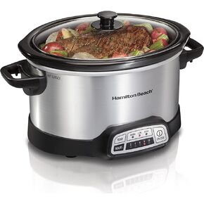 Hamilton Beach Set & Forget 7 Quart Programmable Slow Cooker | Flexible Cooking Options With 3 Heat and 5 Time Settings | Dishwasher-Safe Stoneware Crock & Glass Lid | Silver in Saudi Arabia