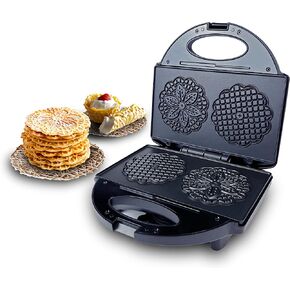 FineMade Pizzelle Maker with Non-Stick Coating, Electric Pizzelle Cookie Baker Press with Snowflake Pattern, Make Two 4 Inch Traditional Italian Waffle Cookies at Once, Recipe Included