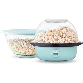 Dash SmartStore Deluxe Stirring Popcorn Maker - Hot Oil Electric Popcorn Popper with Butter-Warming Tray, Clear Serving Bowl, Storage Lid & Measuring Cup - 24 Cups, Aqua in Saudi Arabia