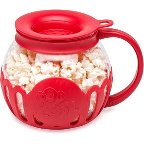 براءة اختراع Ecolution Micro-Pop Micro-Pop Popcorn Popcorn مع زجاج آمن لدرجة الحرارة، غطاء 3 في 1 يقيس النواة ويذوب الزبدة، مصنوع بدون BPA، آمن للاستخدام في غسالة الأطباق، 3 كوارت، أحمر in Kuwait
