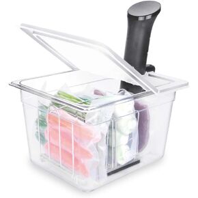 EVERIE 12 Quart Sous Vide Container with Collapsible Hinged Lid + Wobble-Free Stainless Steel Rack Divider + Insulating Neoprene Sleeve — NSF Approved Container, BPA-Free Lid, Fits Anova & Instant Pot in Saudi Arabia
