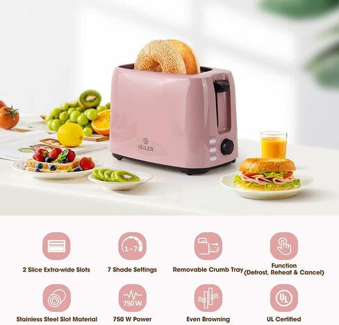 iSiLER 2 Slice Toaster, 1.3 Inches Wide Slot Bagel Toaster with 7 Shade Settings and Double Side Baking, Compact Bread Toaster with Removable Crumb Tray, Defrost Cancel Function Black in Saudi Arabia