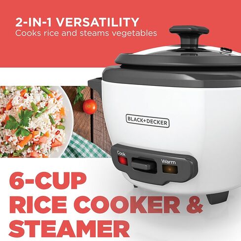 BLACK+DECKER 3-Cup Rice Cooker, RC503, 1.5-cup Uncooked Rice, Steaming Basket, Removable Non-Stick Bowl, One Touch in Saudi Arabia