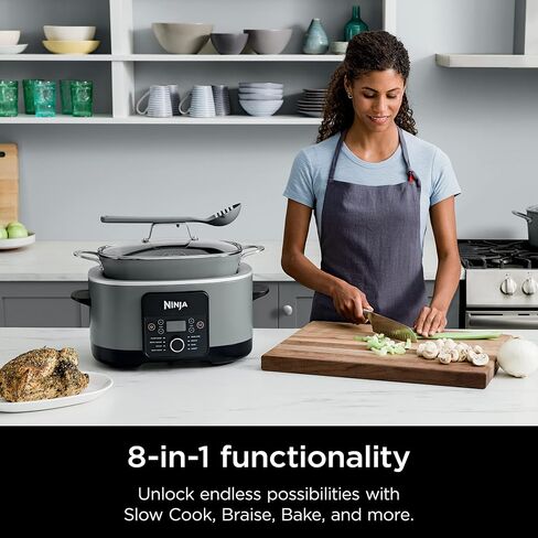Ninja MC1001 Foodi PossibleCooker PRO 8.5 Quart Multi-Cooker, with 8-in-1 Slow Cooker, Dutch Oven, Steamer & More, Glass Lid & Integrated Spoon, Nonstick, Oven Safe Pot to 500°F, Sea Salt Gray in Saudi Arabia