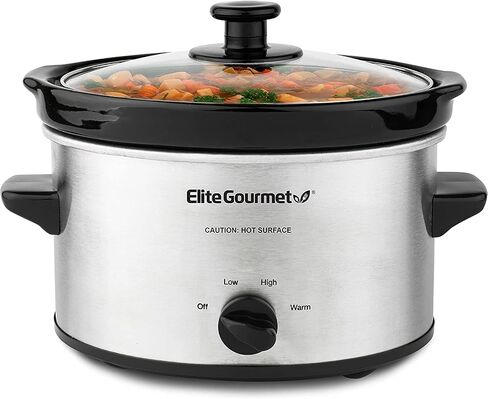 طباخ كهربائي بيضاوي بطيء من Elite Gourmet MST-275XS، درجة حرارة قابلة للتعديل، مقبلات، صلصات، يخنة وغمس، غطاء زجاجي آمن للغسل في غسالة الأطباق (2 كوارت، ستانلس ستيل) in Kuwait