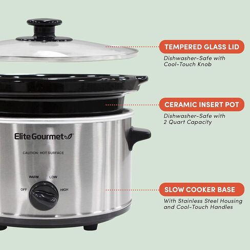 طباخ كهربائي بيضاوي بطيء من Elite Gourmet MST-275XS، درجة حرارة قابلة للتعديل، مقبلات، صلصات، يخنة وغمس، غطاء زجاجي آمن للغسل في غسالة الأطباق (2 كوارت، ستانلس ستيل) in Kuwait