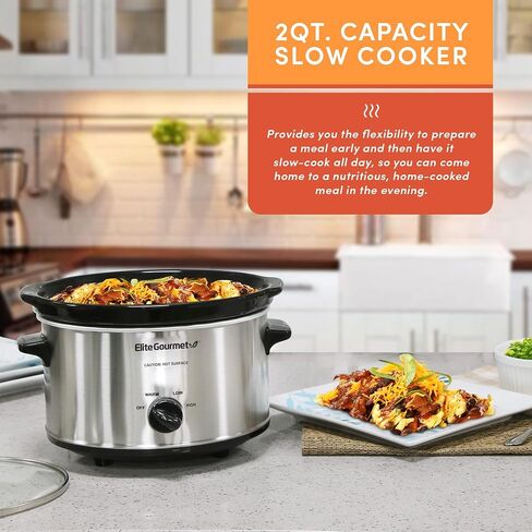 طباخ كهربائي بيضاوي بطيء من Elite Gourmet MST-275XS، درجة حرارة قابلة للتعديل، مقبلات، صلصات، يخنة وغمس، غطاء زجاجي آمن للغسل في غسالة الأطباق (2 كوارت، ستانلس ستيل) in Kuwait