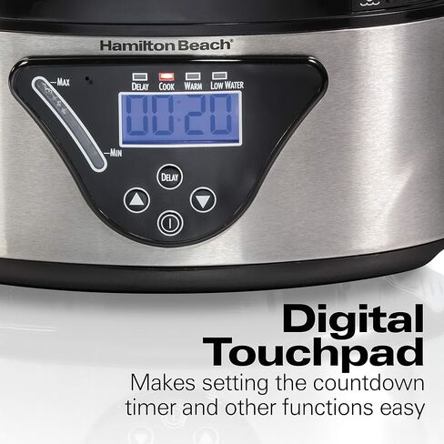 Hamilton Beach Digital Electric Food Steamer & Rice Cooker for Quick, Healthy Cooking for Vegetables and Seafood, Stackable Two-Tier Bowls, 5.5 Quart, Black & Stainless Steel in Kuwait