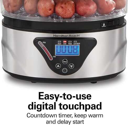 Hamilton Beach Digital Electric Food Steamer & Rice Cooker for Quick, Healthy Cooking for Vegetables and Seafood, Stackable Two-Tier Bowls, 5.5 Quart, Black & Stainless Steel in Kuwait