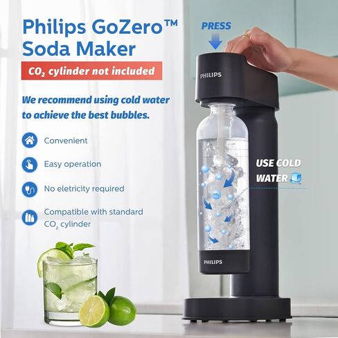 PHILIPS Sparkling Water Maker Soda Maker Soda Streaming Machine for Carbonating with 1L Carbonating Bottle, Seltzer Fizzy Water Maker, Compatible with Any Screw-in 60L CO2 Carbonator(NOT Included) in Saudi Arabia