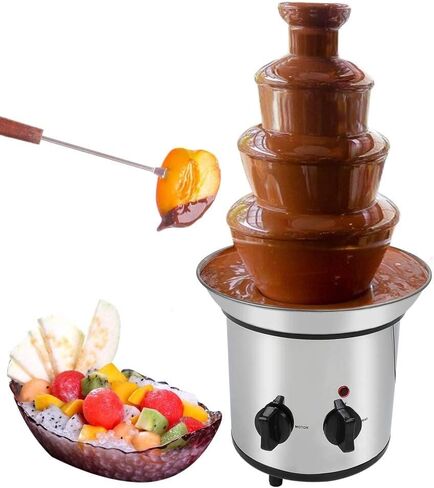 نافورة فوندو من الفولاذ المقاوم للصدأ 4 طبقات، سعة 0.8 كجم، سهلة التجميع، مثالية للشوكولاتة وجبنة الناتشو وصلصة الشواء والمزرعة والمشروبات الكحولية in Kuwait