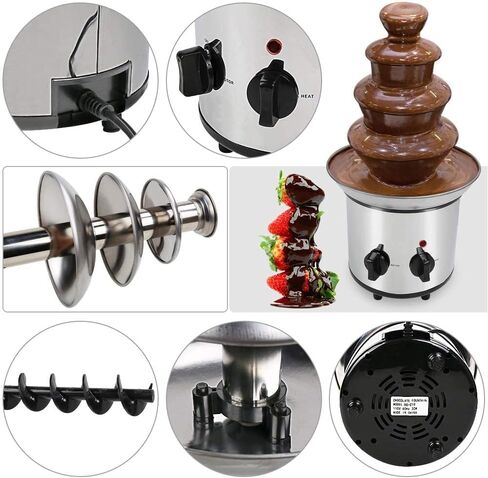 نافورة فوندو من الفولاذ المقاوم للصدأ 4 طبقات، سعة 0.8 كجم، سهلة التجميع، مثالية للشوكولاتة وجبنة الناتشو وصلصة الشواء والمزرعة والمشروبات الكحولية in Kuwait