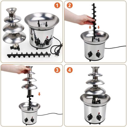 نافورة فوندو من الفولاذ المقاوم للصدأ 4 طبقات، سعة 0.8 كجم، سهلة التجميع، مثالية للشوكولاتة وجبنة الناتشو وصلصة الشواء والمزرعة والمشروبات الكحولية in Kuwait