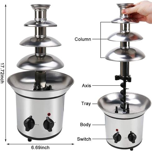نافورة فوندو من الفولاذ المقاوم للصدأ 4 طبقات، سعة 0.8 كجم، سهلة التجميع، مثالية للشوكولاتة وجبنة الناتشو وصلصة الشواء والمزرعة والمشروبات الكحولية in Kuwait