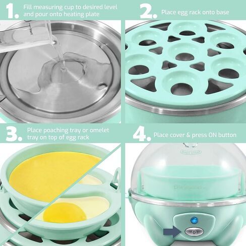 Elite Gourmet EGC007M# Rapid Egg Cooker, 7 Easy-To-Peel, Hard, Medium, 16-Recipe Booklet, Mint & EGC700BL Rapid Egg Cooker, 7 Easy-To-Peel, Hard, Medium, Soft Boiled Eggs, Poacher, Omelet Maker, Ocean in Saudi Arabia