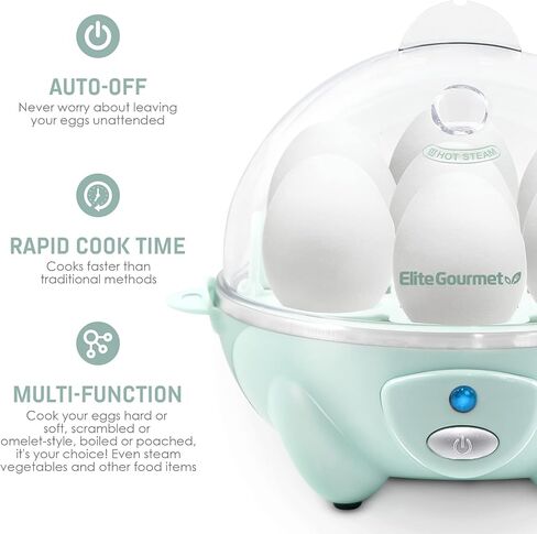 Elite Gourmet EGC007M# Rapid Egg Cooker, 7 Easy-To-Peel, Hard, Medium, 16-Recipe Booklet, Mint & EGC700BL Rapid Egg Cooker, 7 Easy-To-Peel, Hard, Medium, Soft Boiled Eggs, Poacher, Omelet Maker, Ocean in Saudi Arabia