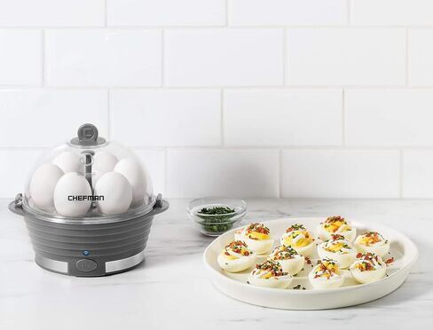 Chefman Egg-Maker Rapid Poacher, Food & Vegetable Steamer, Quickly Makes Up to 6, Hard, Medium or Soft Boiled, Poaching/Omelet Tray Included, Ready Signal, BPA-Free, BLACK in Saudi Arabia