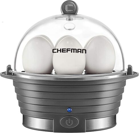 Chefman Egg-Maker Rapid Poacher, Food & Vegetable Steamer, Quickly Makes Up to 6, Hard, Medium or Soft Boiled, Poaching/Omelet Tray Included, Ready Signal, BPA-Free, BLACK in Saudi Arabia