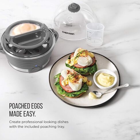 Chefman Egg-Maker Rapid Poacher, Food & Vegetable Steamer, Quickly Makes Up to 6, Hard, Medium or Soft Boiled, Poaching/Omelet Tray Included, Ready Signal, BPA-Free, BLACK in Saudi Arabia