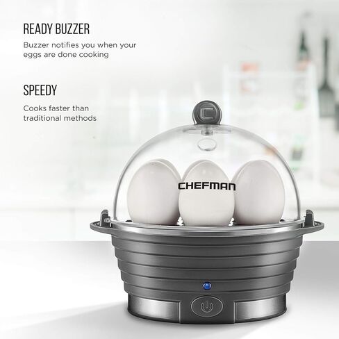 Chefman Egg-Maker Rapid Poacher, Food & Vegetable Steamer, Quickly Makes Up to 6, Hard, Medium or Soft Boiled, Poaching/Omelet Tray Included, Ready Signal, BPA-Free, BLACK in Saudi Arabia
