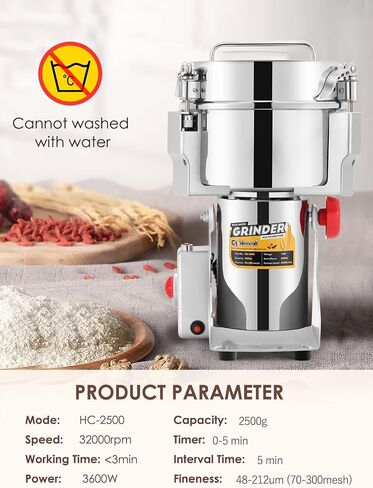 CGOLDENWALL 700g Electric Grain Grinder Mill Safety Upgraded 2400W High-speed Spice Herb Grinder Commercial Superfine Grinding Machine Dry Cereals Pulverizer CE 110V (700g Swing Type) in Kuwait