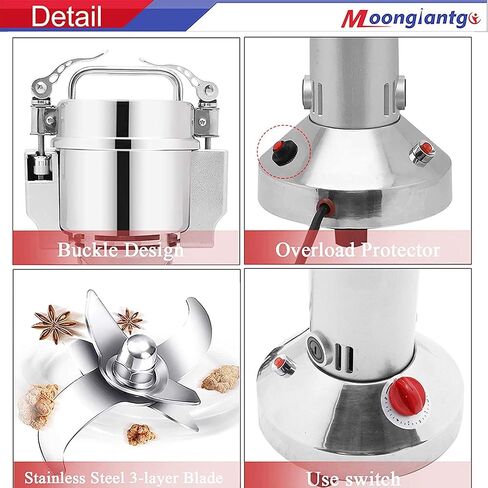 Moongiantgo Grain Mill Grinder Electric 150g Commercial Spice Grinder 850W Stainless Steel Pulverizer Dry Grinding Machine for Wheat Corn Rice Pepper Herbs Coffee Beans (150g Upright, 110V) in Saudi Arabia