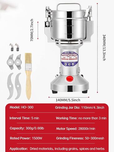 Moongiantgo Grain Mill Grinder Electric 150g Commercial Spice Grinder 850W Stainless Steel Pulverizer Dry Grinding Machine for Wheat Corn Rice Pepper Herbs Coffee Beans (150g Upright, 110V) in Saudi Arabia