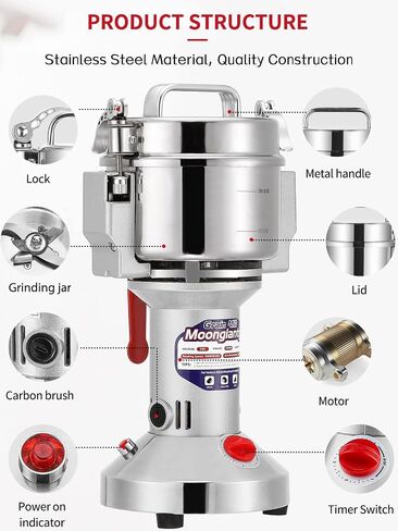 Moongiantgo Grain Mill Grinder Electric 150g Commercial Spice Grinder 850W Stainless Steel Pulverizer Dry Grinding Machine for Wheat Corn Rice Pepper Herbs Coffee Beans (150g Upright, 110V) in Saudi Arabia