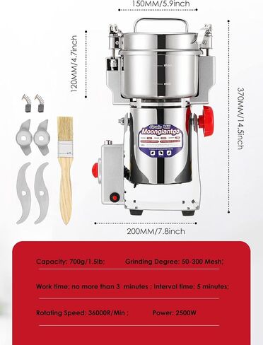 Moongiantgo Grain Mill Grinder Electric, 150g Upright, 110V | Commercial Spice Grinder 850W Stainless Steel Pulverizer Dry Grinding Machine for Wheat Corn Rice Pepper Herbs Coffee Beans in Kuwait
