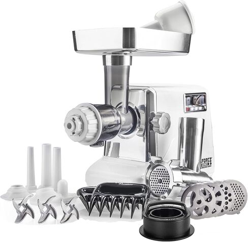 STX International Turboforce 3000 Series 5-in-1 Electric Meat Grinder | 3000W Max | 3-Speed | Size #12 | 5 Grinding Plates | 3 Stainless Steel Blades | Sausage Stuffer | Kubbe Maker & More Included in Kuwait