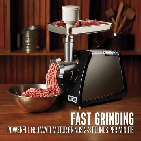 Weston Electric Meat Grinder & Sausage Stuffer, Num. 5 500 Watt, 5/8 HP Motor, Grinds 2 lbs Per Minute, Includes Stainless Steel Grinding Plates, Black (82-0330-W) in Kuwait