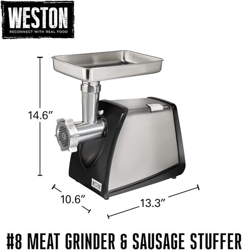Weston Electric Meat Grinder & Sausage Stuffer, Num. 5 500 Watt, 5/8 HP Motor, Grinds 2 lbs Per Minute, Includes Stainless Steel Grinding Plates, Black (82-0330-W) in Kuwait