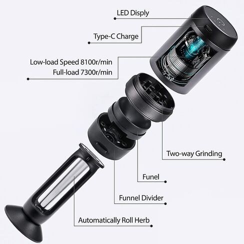 مطحنة كهربائية التوابل مطحنة كهربائية مطحنة ذكية مع محمل مخروطي حشو USB قابلة للشحن كسارة التوابل المحمولة (أسود) in Kuwait