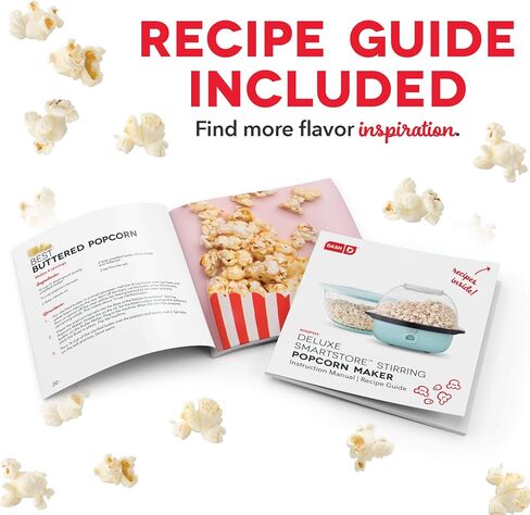 DASH SmartStore™ Stirring Popcorn Maker, 3QT Hot Oil Electric Popcorn Machine with Clear Bowl, 12 Cups - Aqua in Saudi Arabia