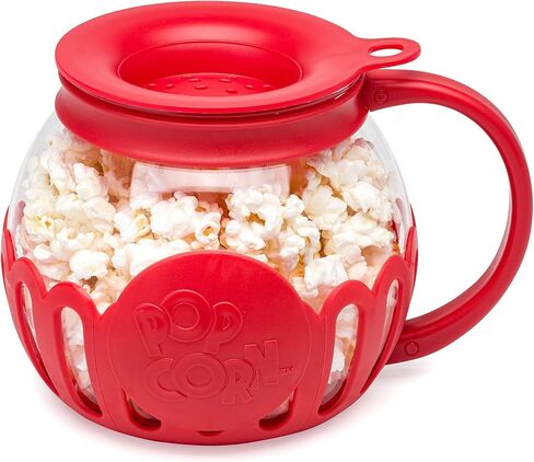 براءة اختراع Ecolution Micro-Pop Micro-Pop Popcorn Popcorn مع زجاج آمن لدرجة الحرارة، غطاء 3 في 1 يقيس النواة ويذوب الزبدة، مصنوع بدون BPA، آمن للاستخدام في غسالة الأطباق، 3 كوارت، أحمر in Kuwait