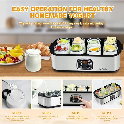 لينتورين ماكينة صنع الزبادي الرقمية الاوتوماتيكية مع تحكم في درجة الحرارة والوقت قابلة للتعديل، ماكينة صنع الجبن من الستانلس ستيل مع شاشة LCD in Kuwait