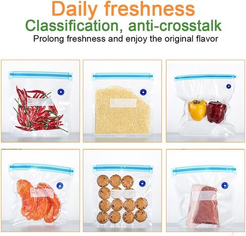 Sous Vide Bags 22 Pack Reusable Vacuum Food Storage Bags Kit, with 3 Sizes Vacuum Food Bags,1 Hand Pump, 4 Sealing Clips for Food Storage and Sous Vide Cooking in Saudi Arabia