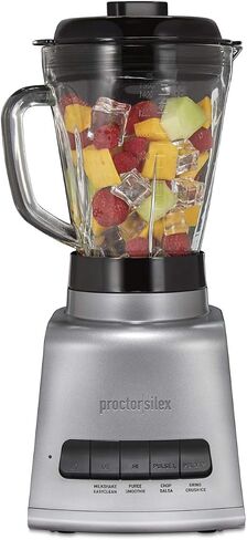 Proctor Silex PowerHouse 950 Watts Blender with 12 Functions for Puree, Ice Crush, Shakes and Smoothies, 52 oz. BPA Free MultiBlend Glass Jar, Black & Silver (53560) in Saudi Arabia