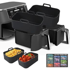 بطانات سيليكون مستطيلة من أجل 8-10QT بطانات سلة مقلاة الهواء المزدوجة القابلة لإعادة الاستخدام من السيليكون ملحقات مقلاة الهواء (أسود) in Kuwait