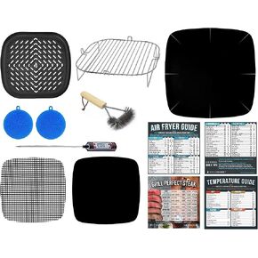 12 Pcs Air Fryer Accessories with Rack, Grill Pan, Air Fryer Cheat Sheet for Chefman, Cosori, Dash, Nuwave®, Emeril Lagasse, Secura, Comfee, Square Air Fryer Liners for Basket Freidora de Aire in Saudi Arabia