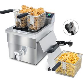 مقلاة عميقة تجارية من Duxtop مع سلة، مقلاة عميقة احترافية مع نظام تصريف 8.5QT/8L، 3000 واط، من الفولاذ المقاوم للصدأ سهلة التنظيف للمطاعم المتنقلة وطهي الطعام، 208-240 فولت in Kuwait