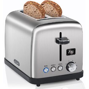 SEEDEEM Toaster 2 Slice, Stainless Steel Bread Toaster, LCD Display, 7 Shade Settings, 1.4'' Wide Slots, Digital Toaster for Bagel, Defrost, Reheat Functions, Removable Crumb Tray, 900W, Dark Metallic
