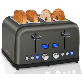 SEEDEEM Toaster 4 Slice, LCD Display, 6 Shade Settings, 1.5'' Wide Slots, Digital Stainless Toaster for Bagel, Defrost, Reheat, Dual Control, Removable Crumb Tray, 1500W, Dark Metallic in Saudi Arabia