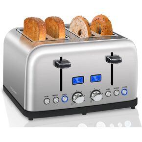 SEEDEEM Toaster 4 Slice, LCD Display, 6 Shade Settings, 1.5'' Wide Slots, Digital Stainless Toaster for Bagel, Defrost, Reheat, Dual Control, Removable Crumb Tray, 1500W, Dark Metallic in Saudi Arabia