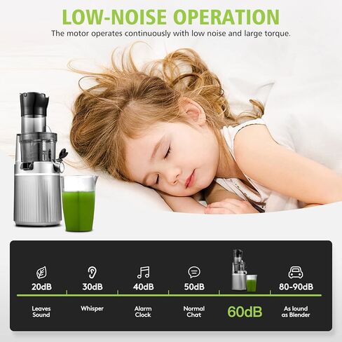 عصارة المضغ البطيئة AAOBOSI، ماكينة عصارة ضغط بارد كبيرة الحجم 80 مم مع فتحتين للحشو، وظيفة عكسية ومحرك هادئ لخضروات الفواكه ذات المغذيات العالية in Kuwait