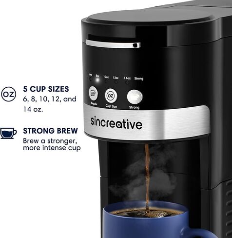 ماكينة صنع القهوة سينكريتيف ذات الخدمة الواحدة، ماكينة صنع القهوة 2 في 1 لكوب واحد أو القهوة المطحونة، ماكينة قهوة مدمجة مع زر مشروب قوي، أحجام مشروبات 6 إلى 14 أونصة، هدايا للأم والأب والنساء والرجال in Kuwait